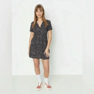 Vans | Black & White Polka Dot Short Sleeve Button Down Mini Dress Size XS